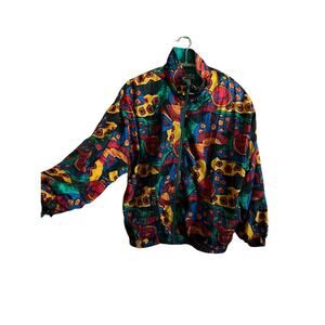 Vintage 80s Lavon Colorful WindbreakerJacket Bomber Multicolor Zip Up Sz Small